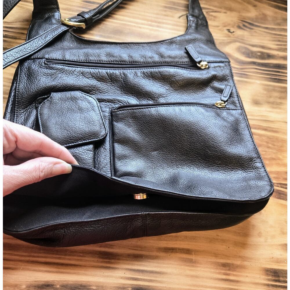 JP Ourse & Cie Bolivia Black Leather Cross Body Traveler Bag Unisex Handbag - Picture 5 of 12